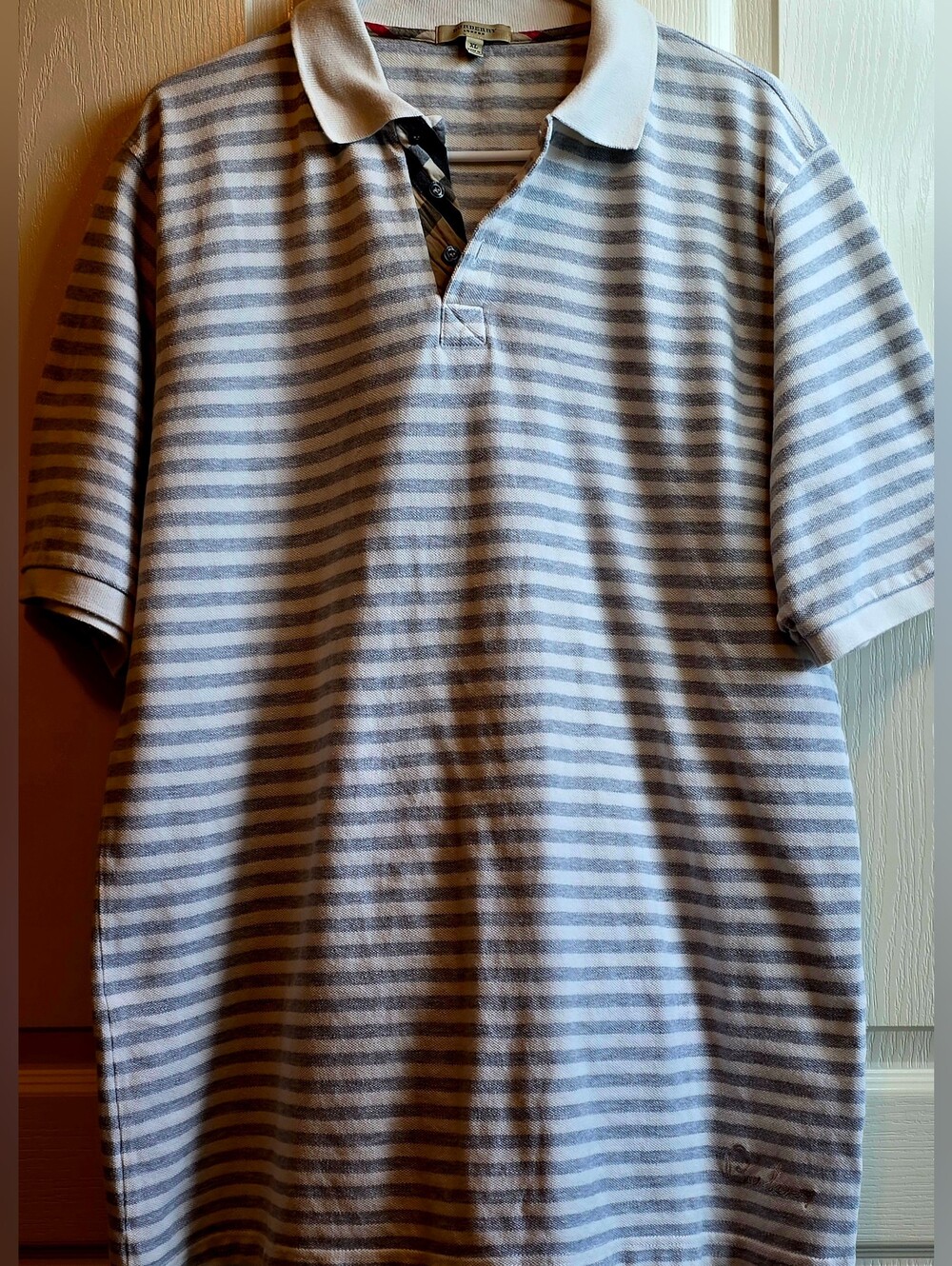 Burberry London Men's XL Striped Polo Shirt - Light Blue & White